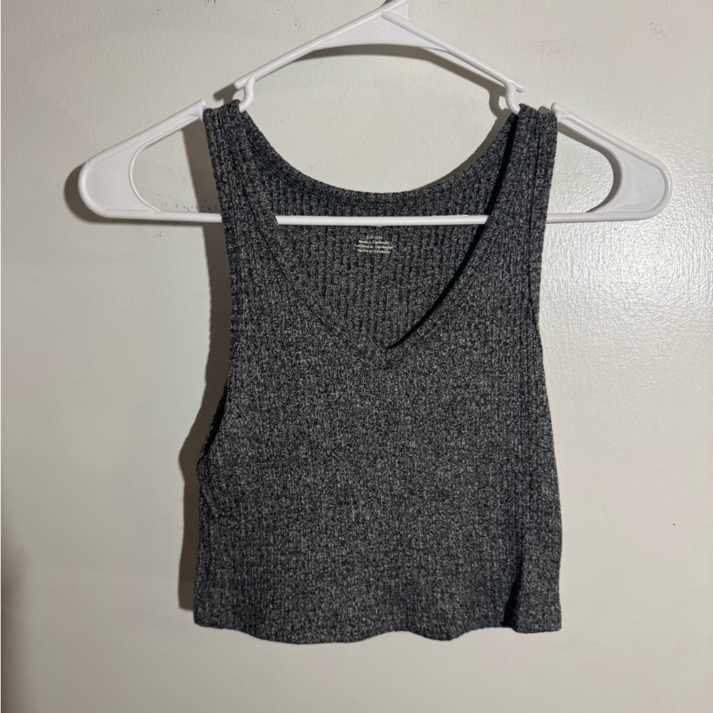 American Eagle Outfitters Gray Ribbed Crop Tank Top